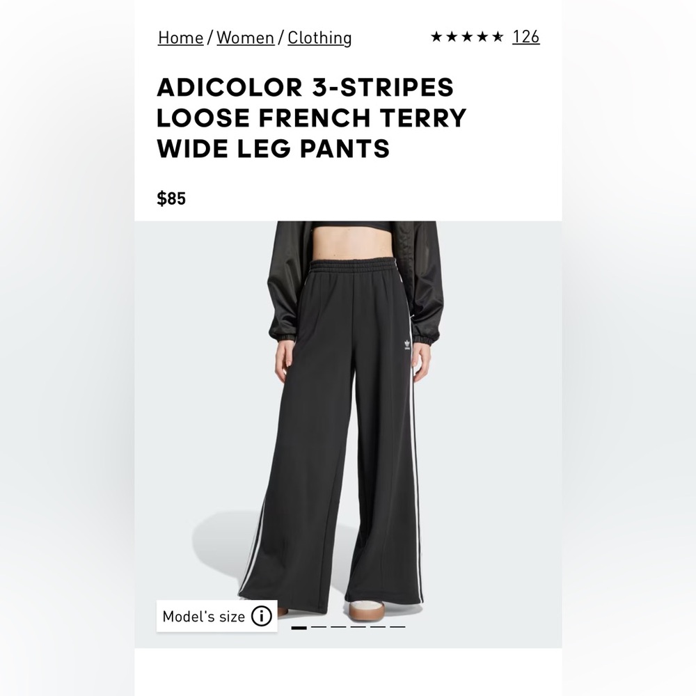 NWOT Adidas 3 stripe loose terry wide leg pants